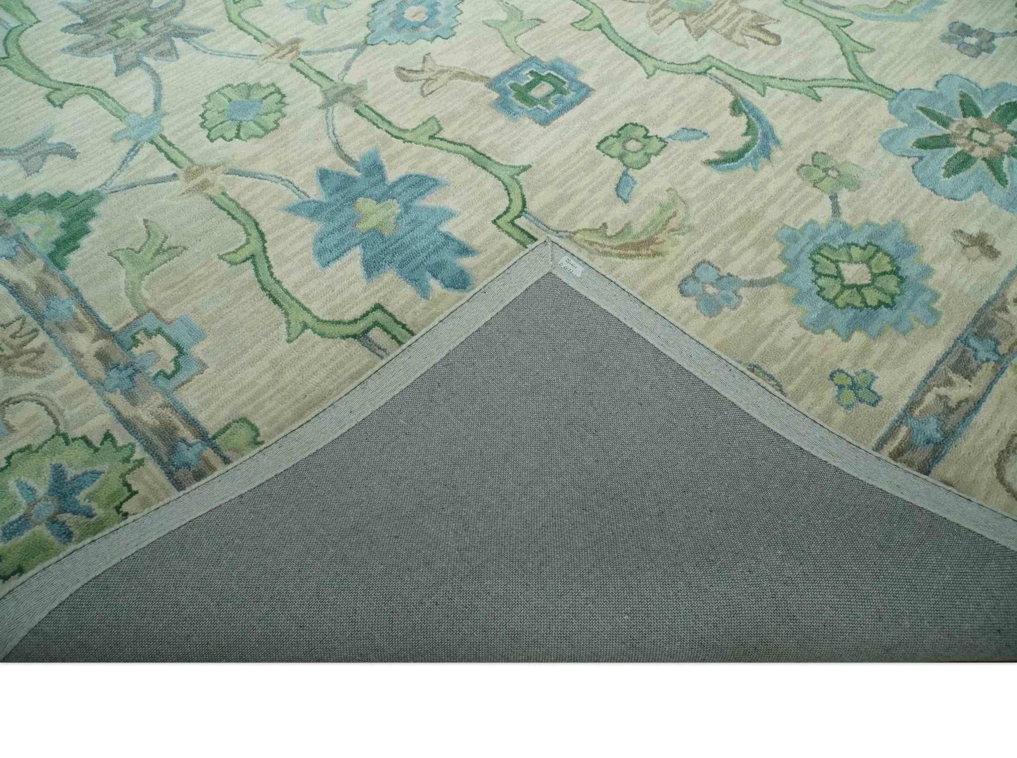 Floral Beige, Gray, Blue and Green Oriental Oushak Hand Tufted Custom Made wool Area rug - The Rug Decor