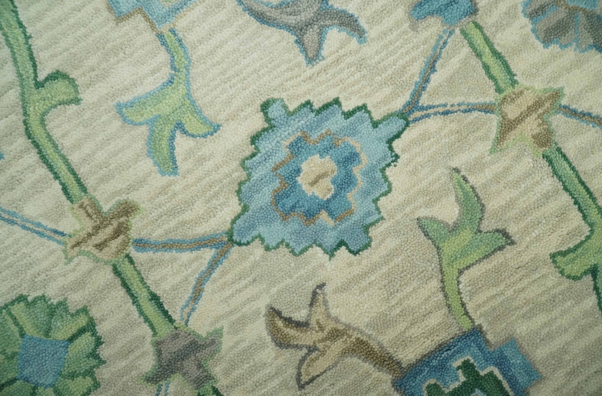 Floral Beige, Gray, Blue and Green Oriental Oushak Hand Tufted Custom Made wool Area rug - The Rug Decor