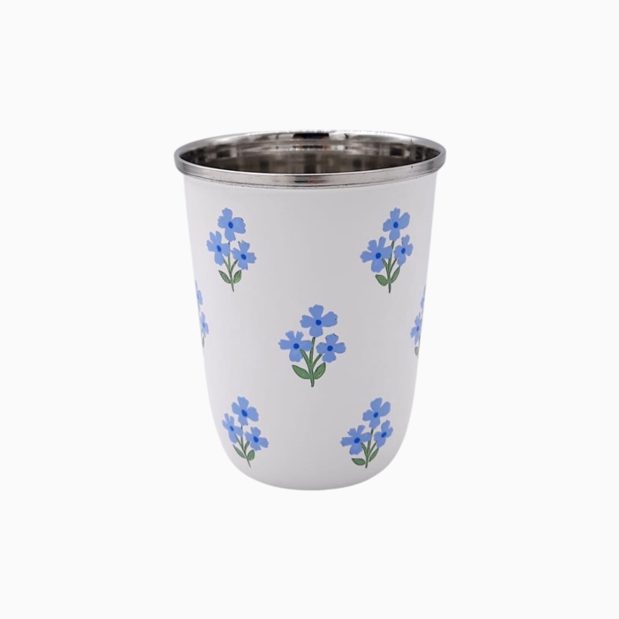 Floral Blue Short Enamelware Tumbler - Set of 4