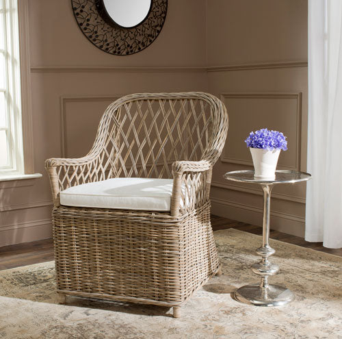 Maluku Rattan Accent Chair in Natural with White Cushion