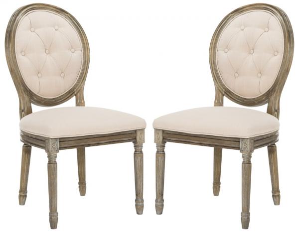 Holloway Tufted Oval Dining Chair in Rustic Oak with Beige Upholstery (Set of 2)