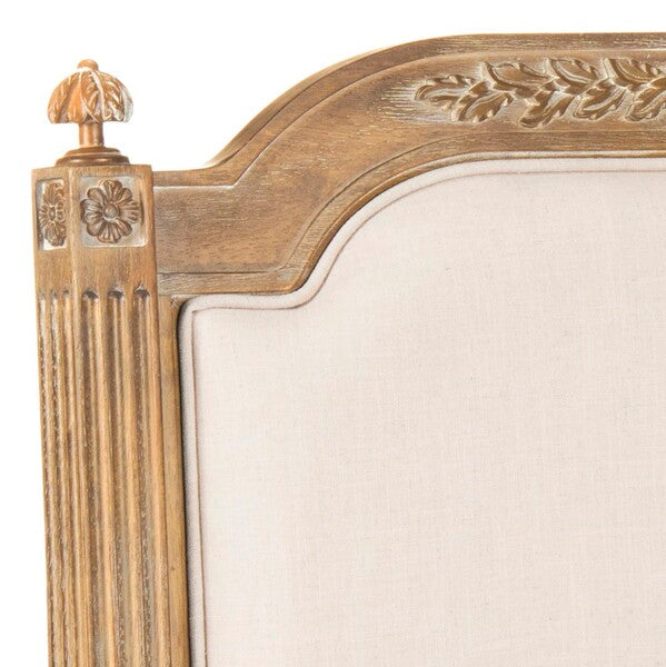 Wood Headboard in Rustic Oak with Beige Linen Upholstery