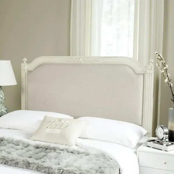 Antique Beige Wood Linen Headboard - The Mayfair Hall