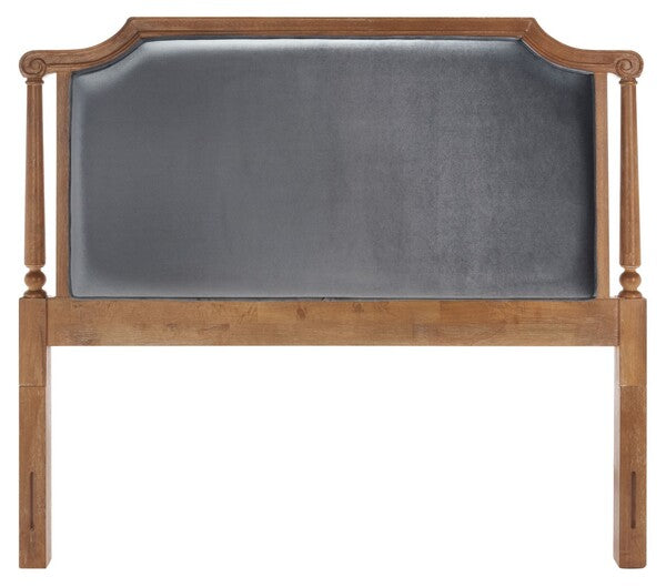 Hudson Headboard in Gray Velvet and Rustic Oak