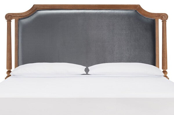 Hudson Headboard in Gray Velvet and Rustic Oak