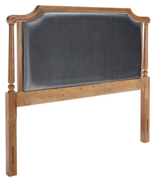 Hudson Headboard in Gray Velvet and Rustic Oak