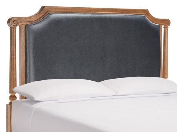 Hudson Headboard in Gray Velvet and Rustic Oak