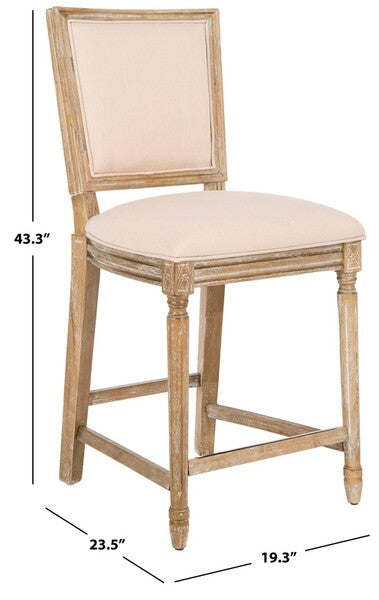 Buchanan Rectangle Counter Stool in Rustic Oak with Light Beige Upholstery (Set of 2)