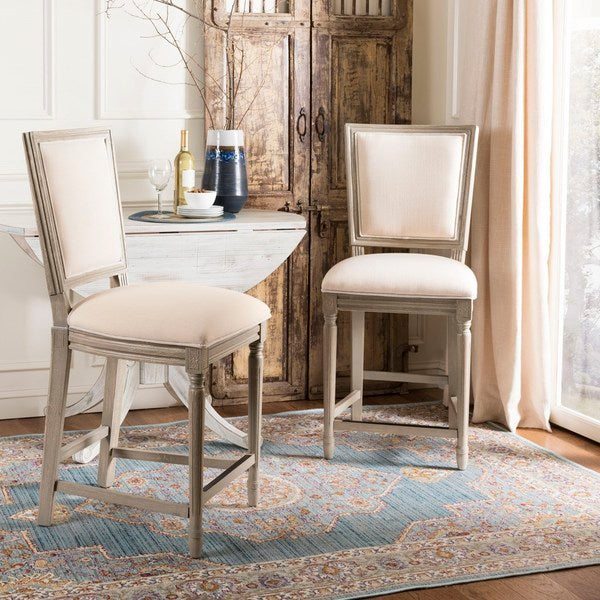 Buchanan Rectangle Counter Stool in Rustic Gray with Light Beige Upholstery (Set of 2)