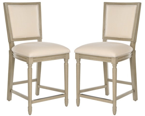 Buchanan Rectangle Counter Stool in Rustic Gray with Light Beige Upholstery (Set of 2)