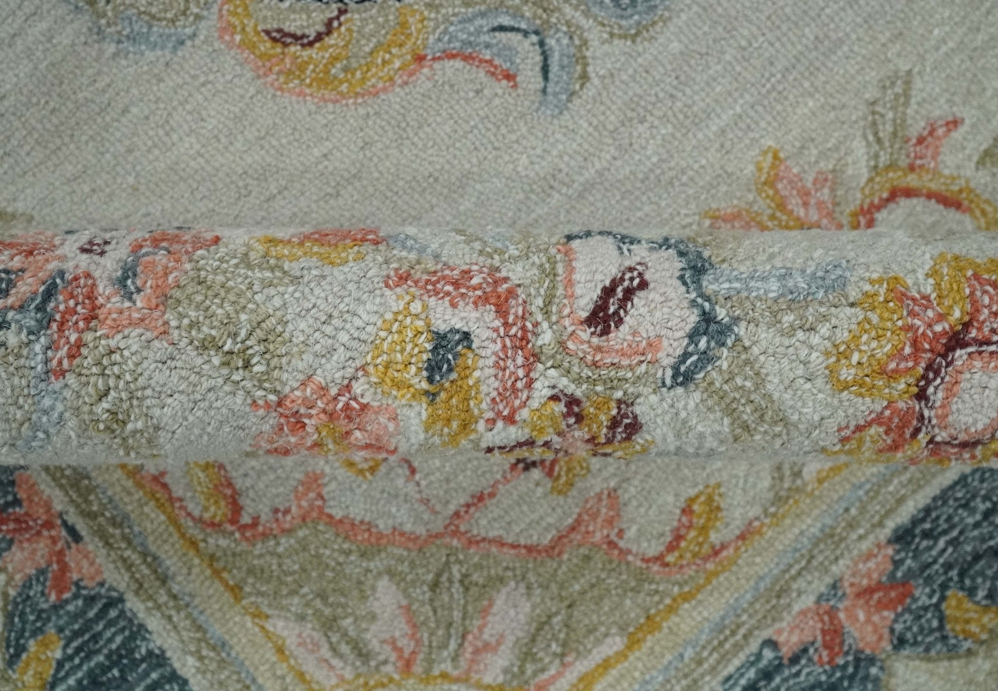 French Design Aubusson Custom Made Ivory, Light Green and Charcoal Hand Tufted wool Area Rug - The Rug Decor