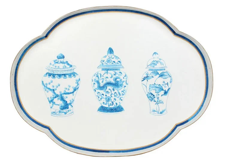 IVORY & BLUE GINGER JAR SCALLOPED TRAY TABLE - The Mayfair Hall