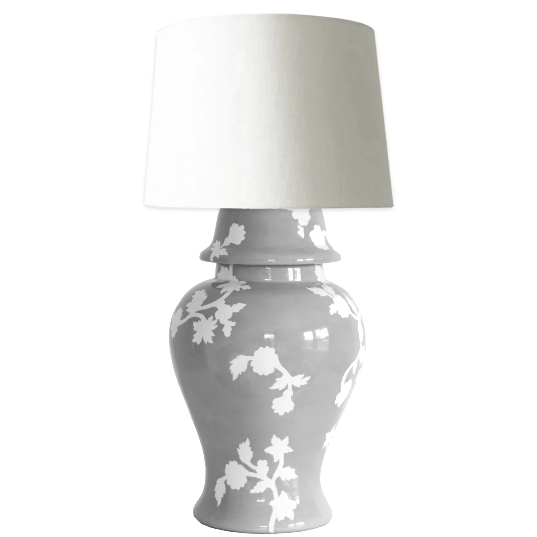 Chinoiserie Dreams Ginger Jar Lamp in Light Gray - The Mayfair Hall