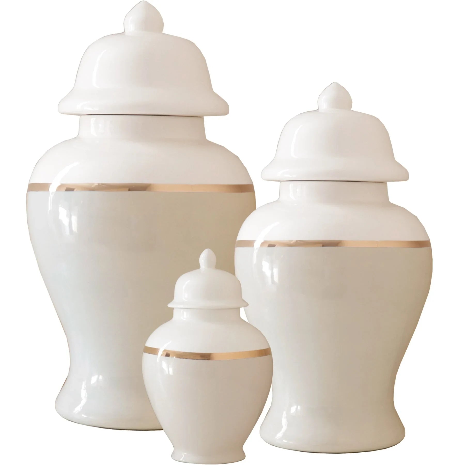 Beige Color Block Ginger Jar with Gold Accent