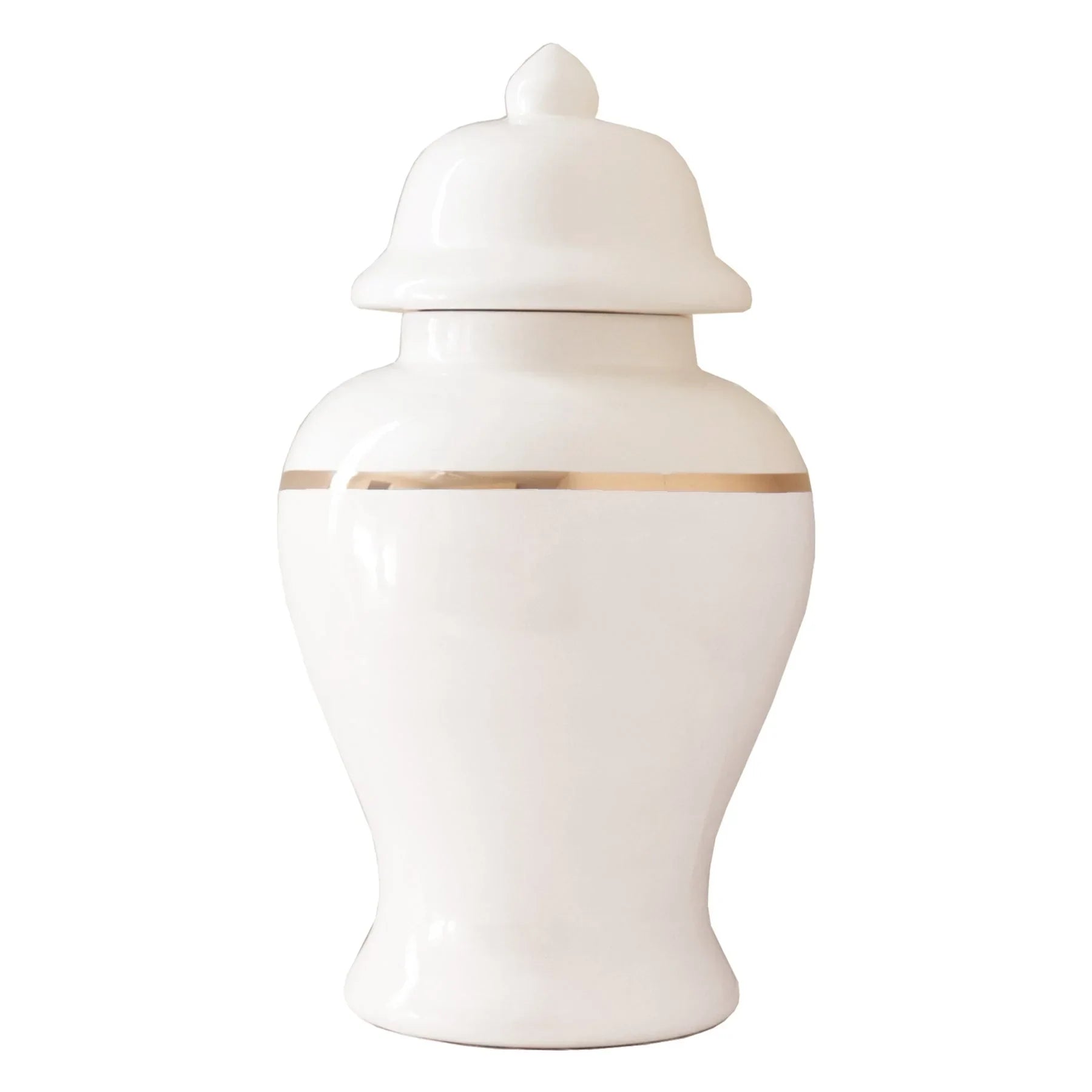 White Color Block Ginger Jar with Gold Accent - The Mayfair Hall