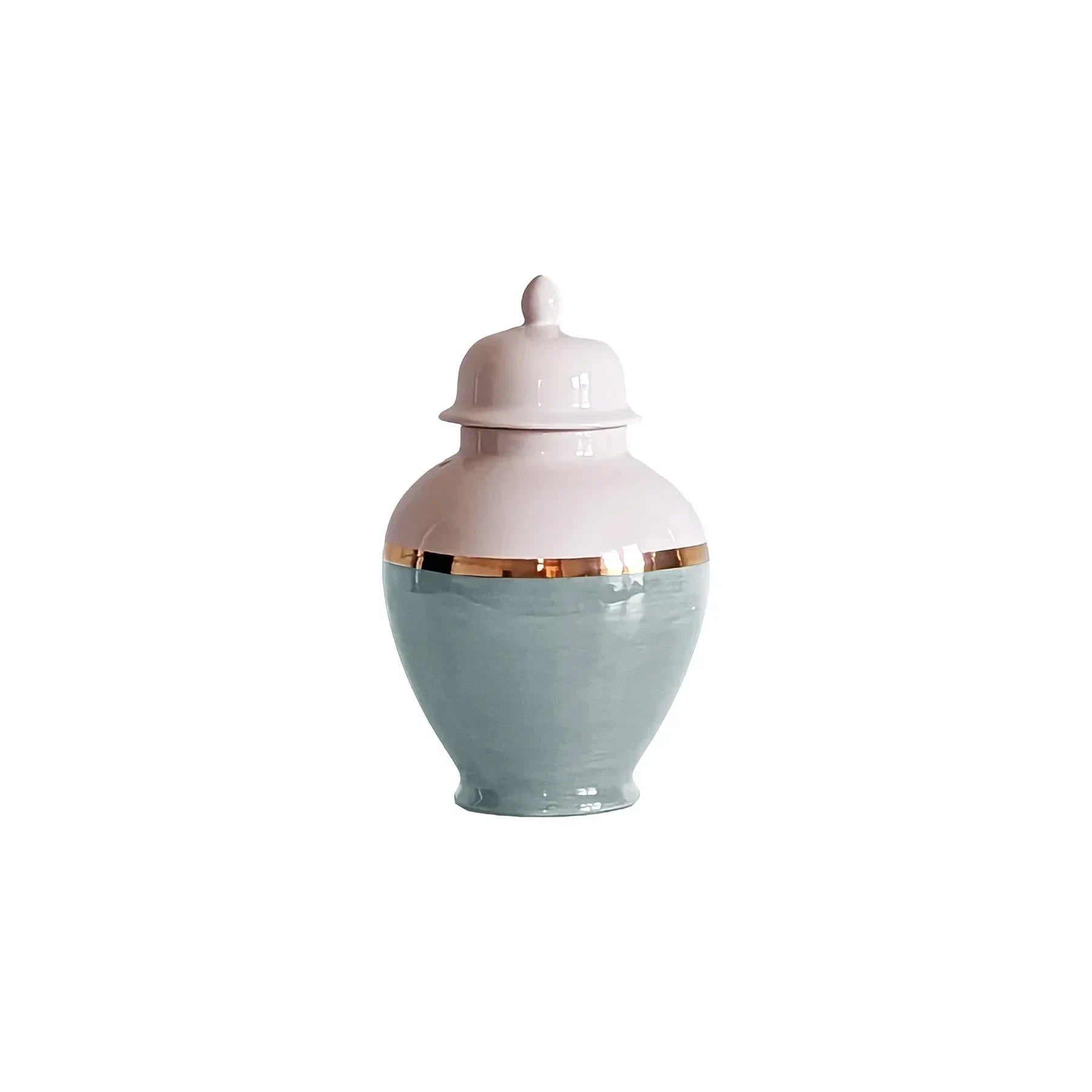 Lamb's Ear Blue Color Block Ginger Jar with Gold Accent - The Mayfair Hall