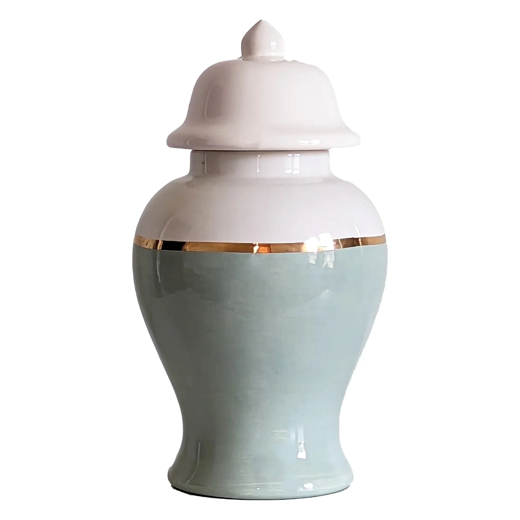 Lamb's Ear Blue Color Block Ginger Jar with Gold Accent - The Mayfair Hall