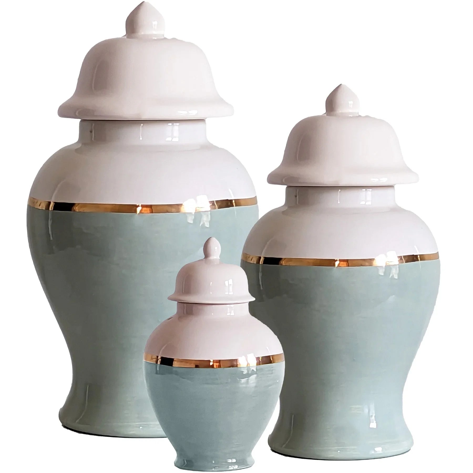 Lamb's Ear Blue Color Block Ginger Jar with Gold Accent - The Mayfair Hall