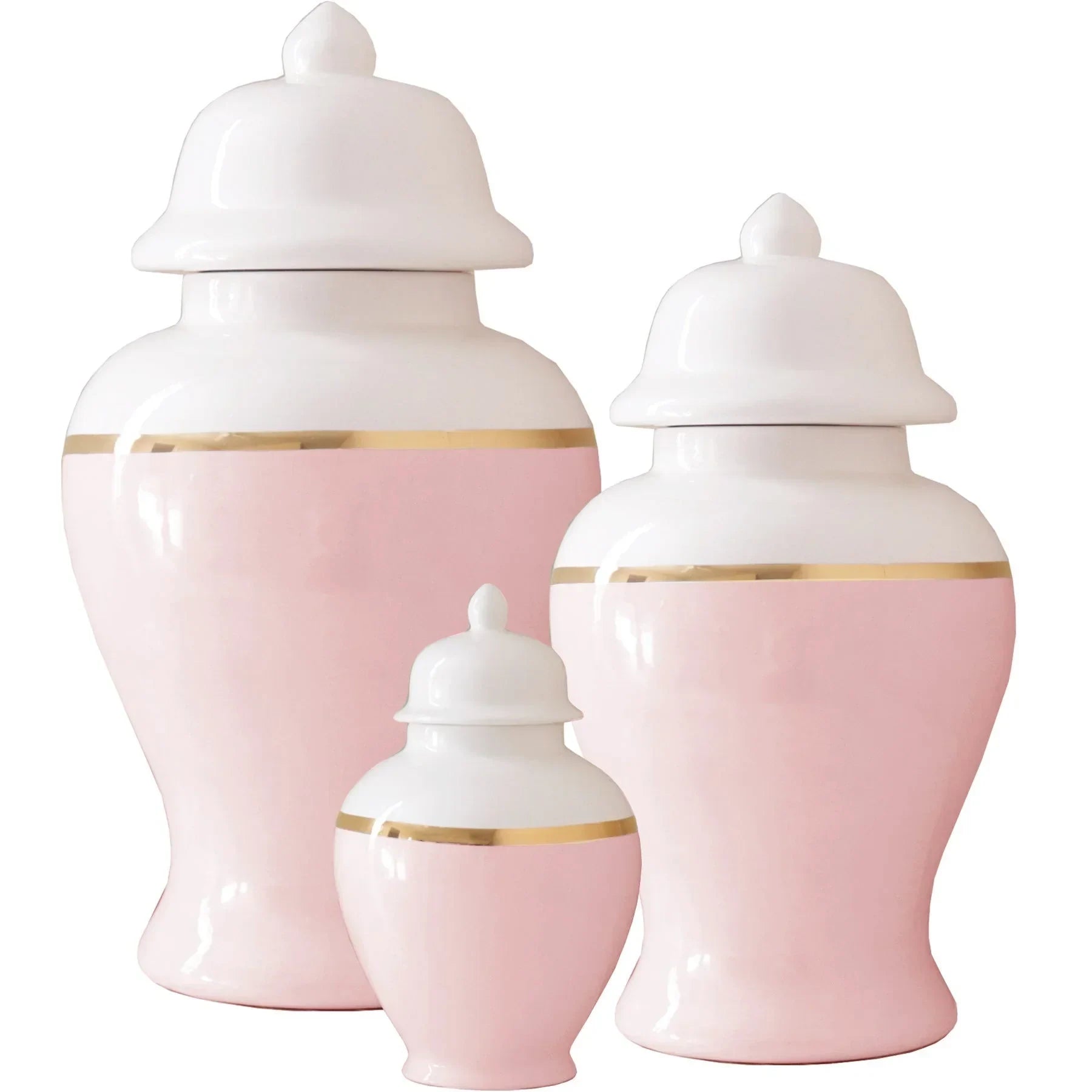 Cherry Blossom Pink Color Block Ginger Jar with Gold Accent - The Mayfair Hall