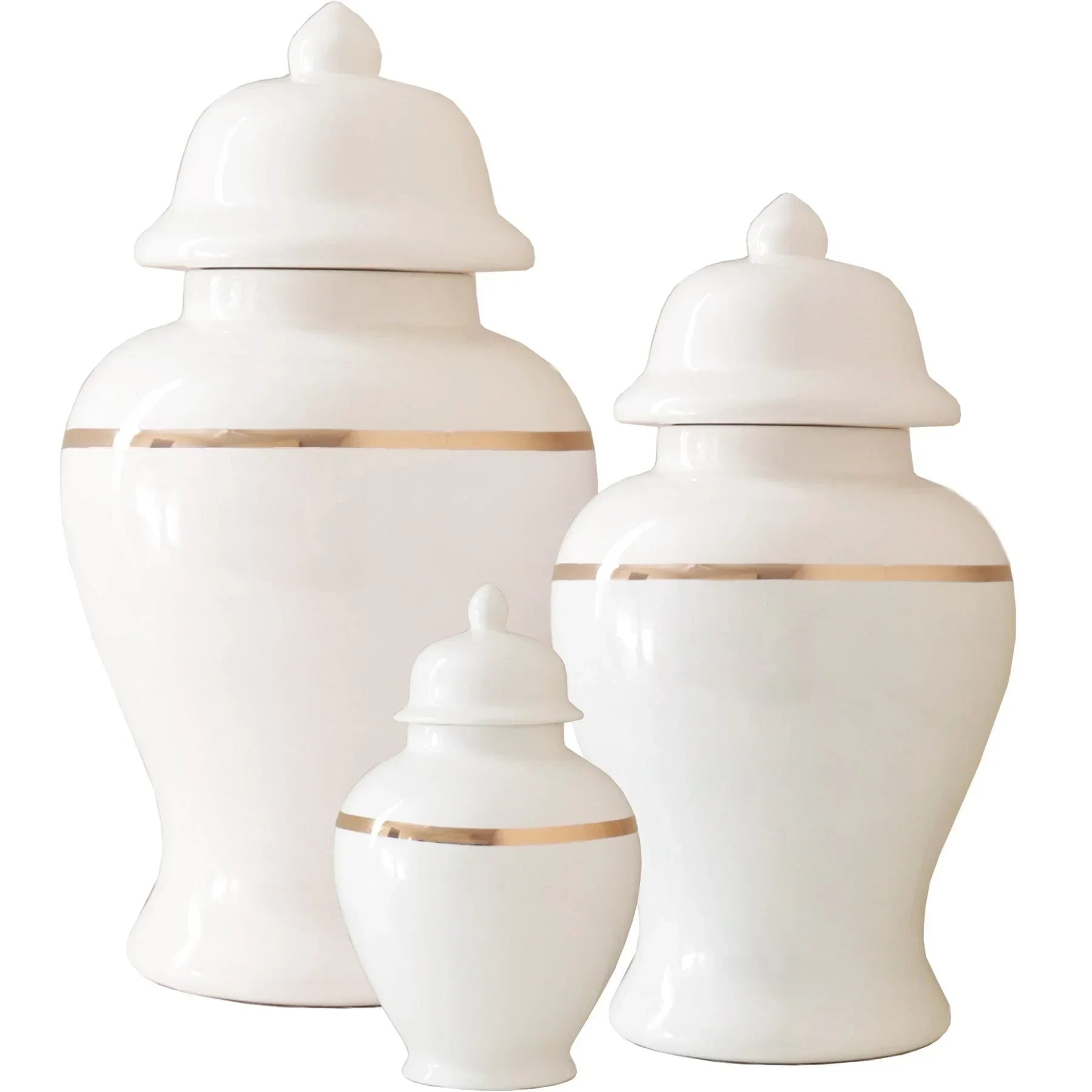 White Color Block Ginger Jar with Gold Accent - The Mayfair Hall