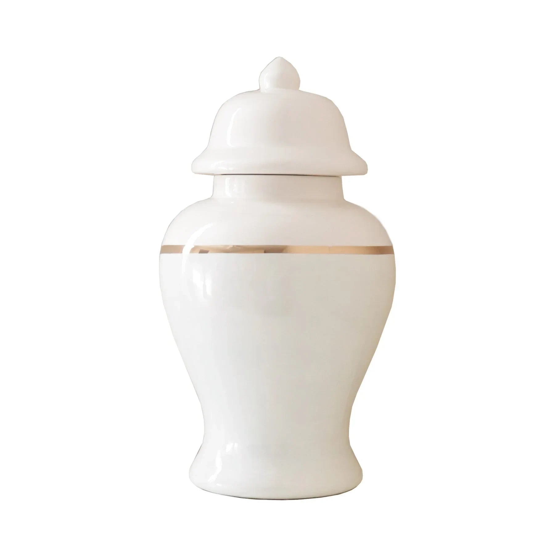 White Color Block Ginger Jar with Gold Accent - The Mayfair Hall