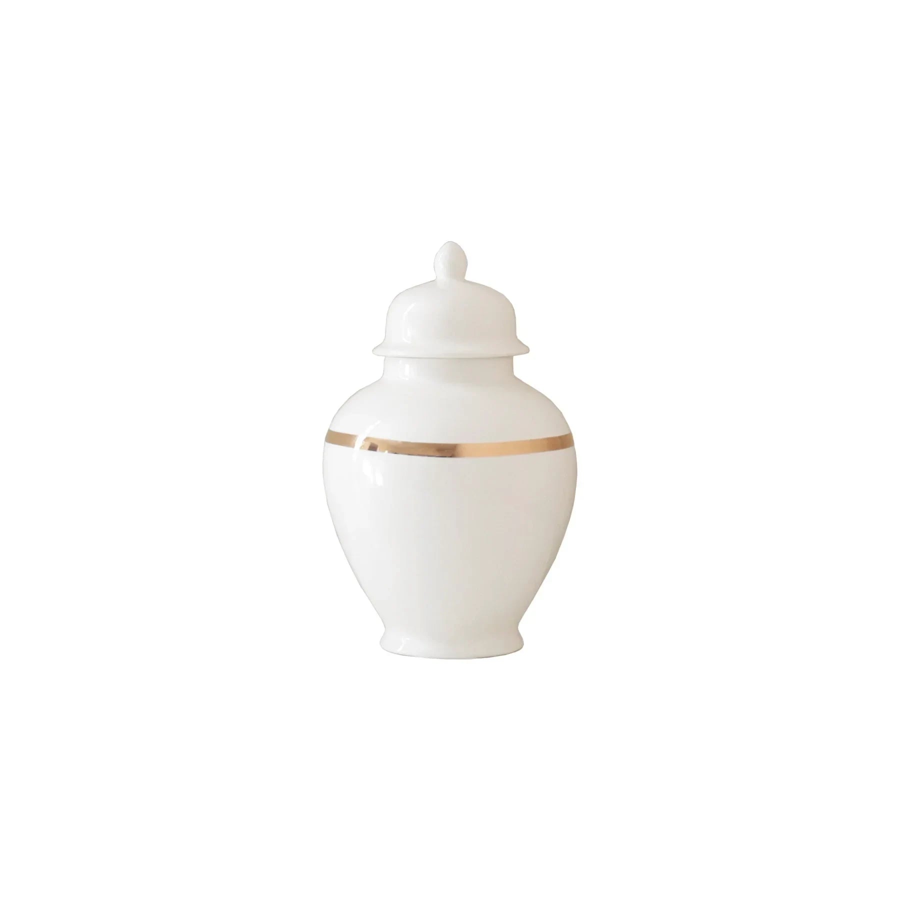 White Color Block Ginger Jar with Gold Accent - The Mayfair Hall