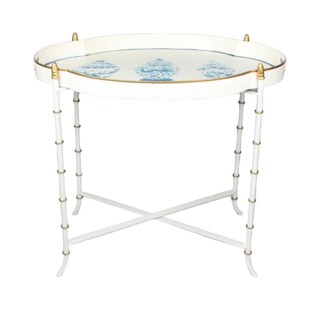 IVORY & BLUE GINGER JAR SCALLOPED TRAY TABLE - The Mayfair Hall