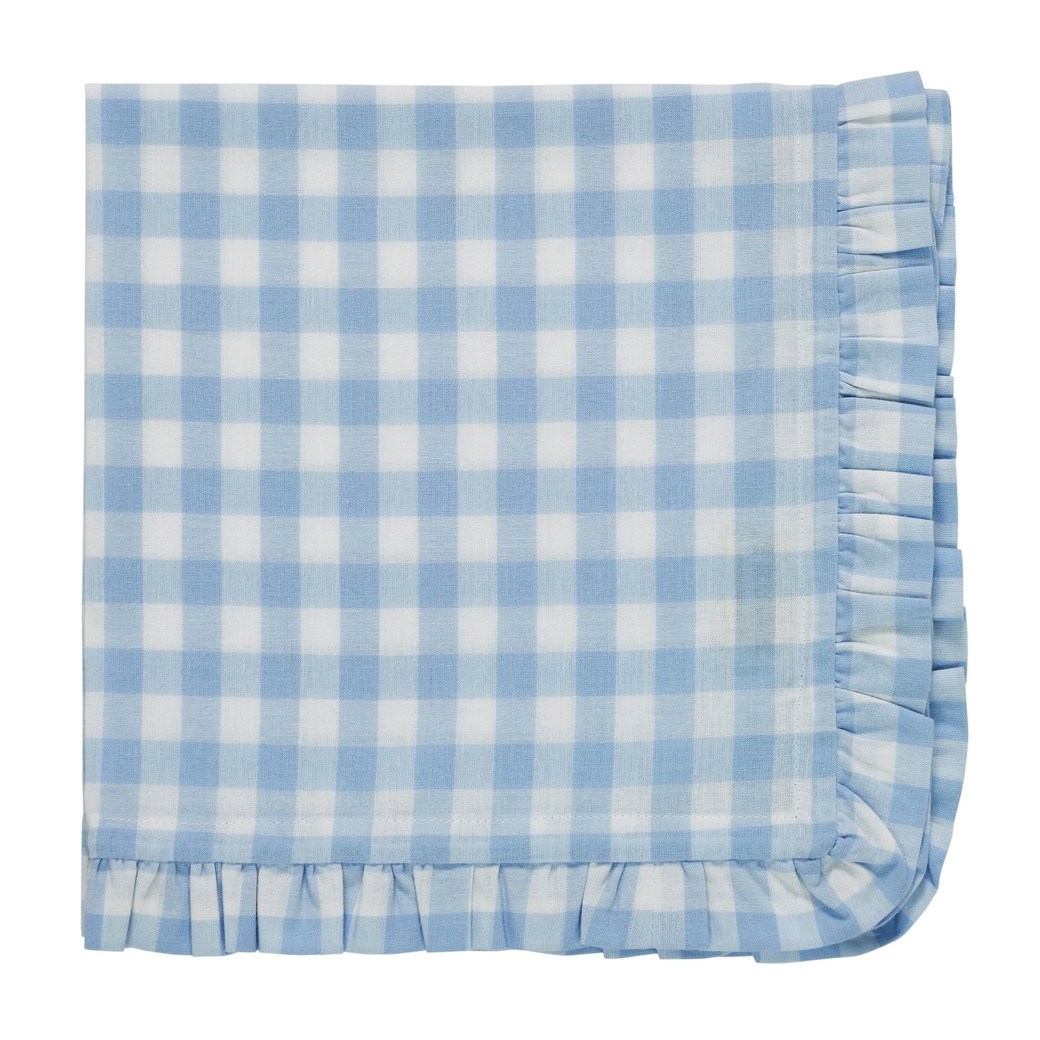 Gingham Blue Ruffled Dinner Napkins - Set of 4