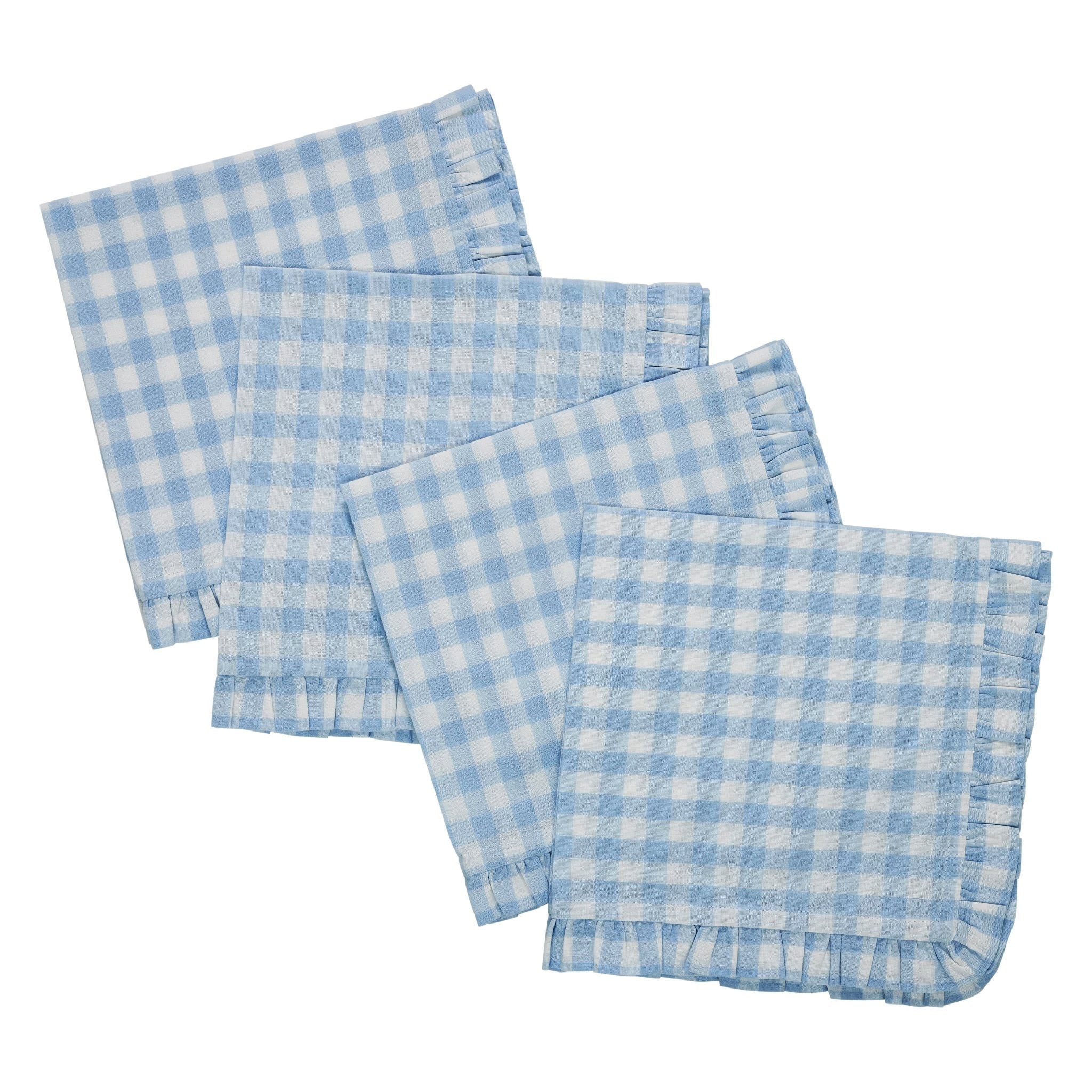 Gingham Blue Ruffled Dinner Napkins - Set of 4