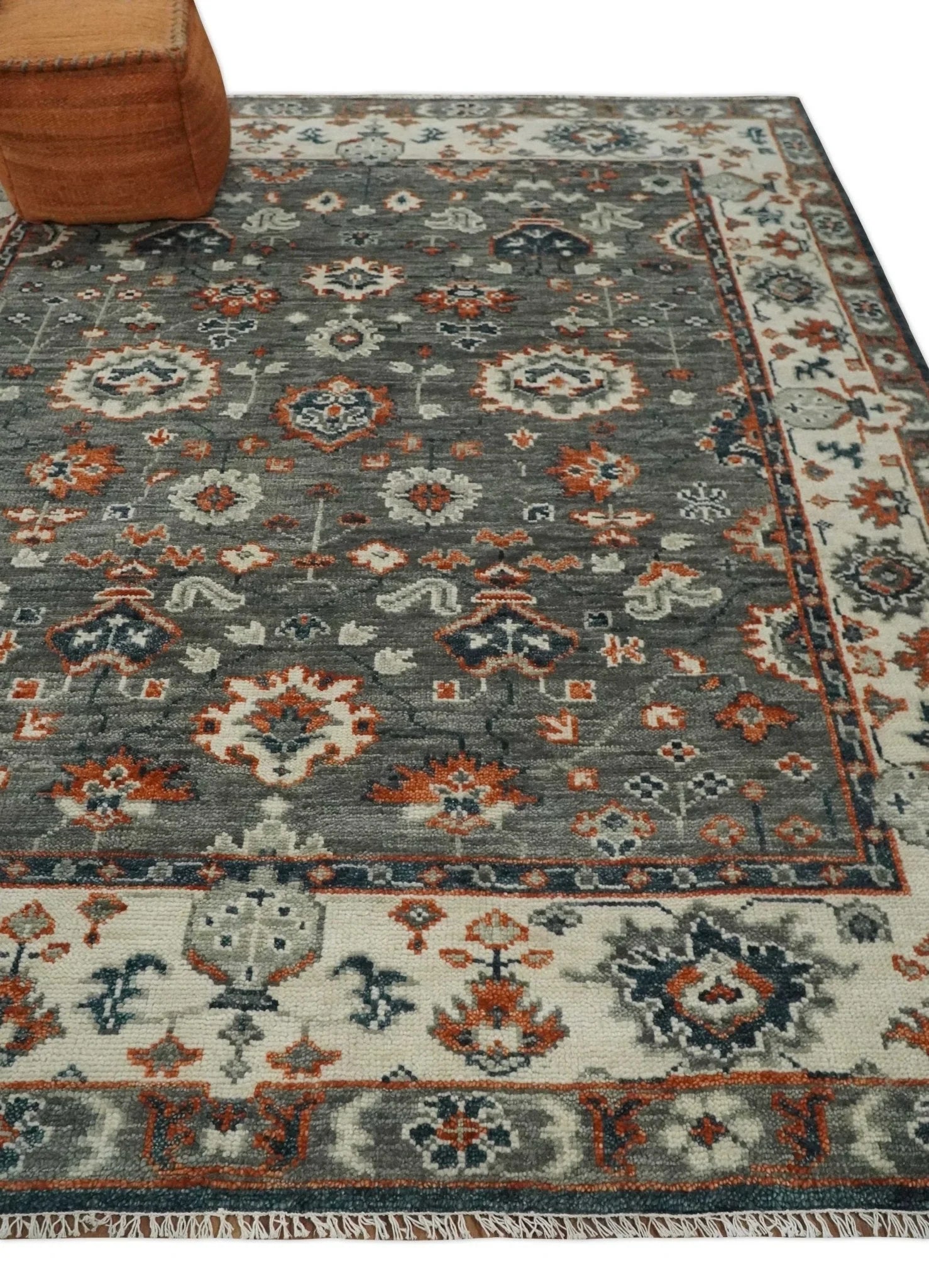 Gray and Beige 3x5, 4x6, 5x8, 6x9, 8x10, 9x12, 10x14 and 12x15 Hand Knotted Traditional Persian Oushak Wool Rug | TRDCP713 - The Rug Decor