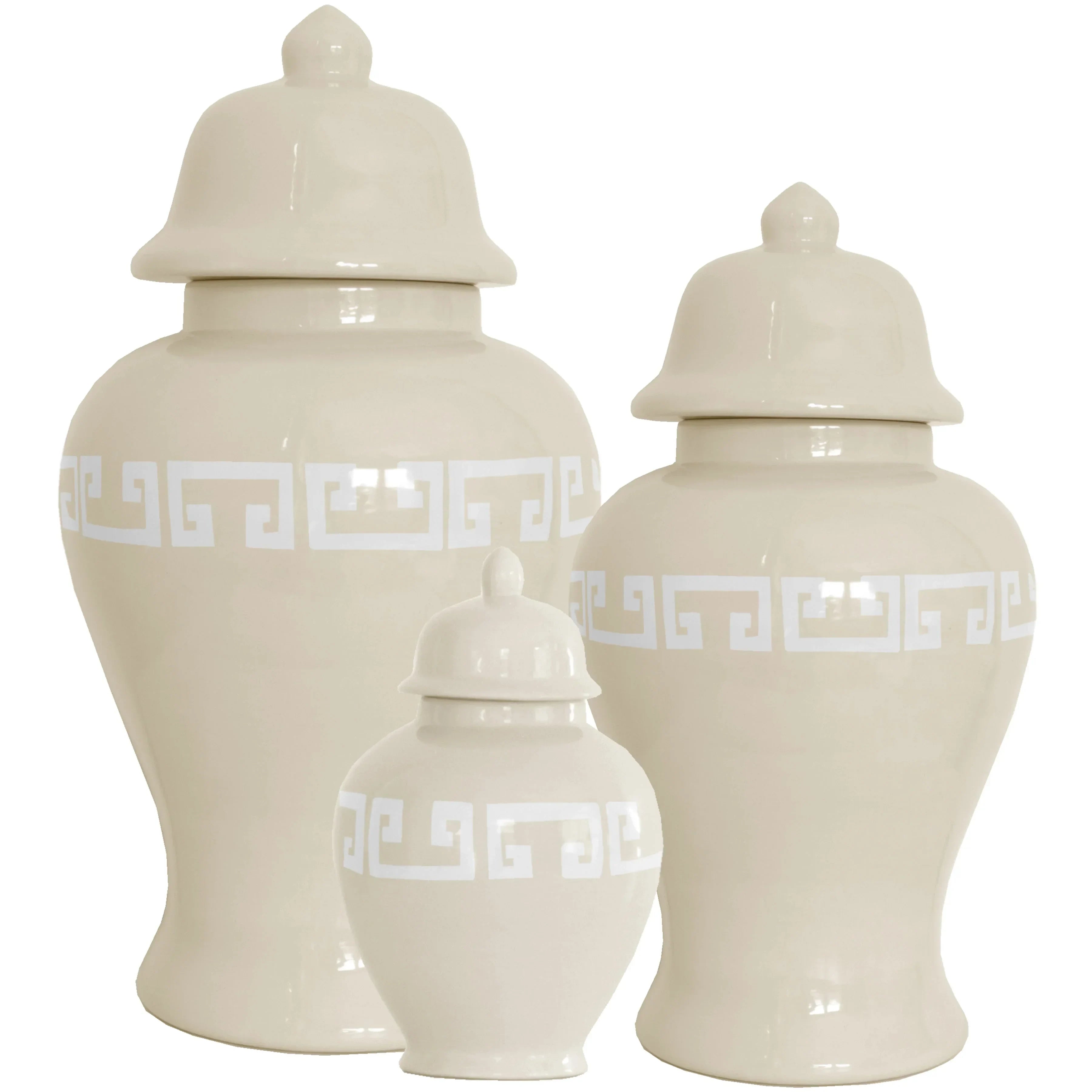 Beige Greek Key Ginger Jars - The Mayfair Hall