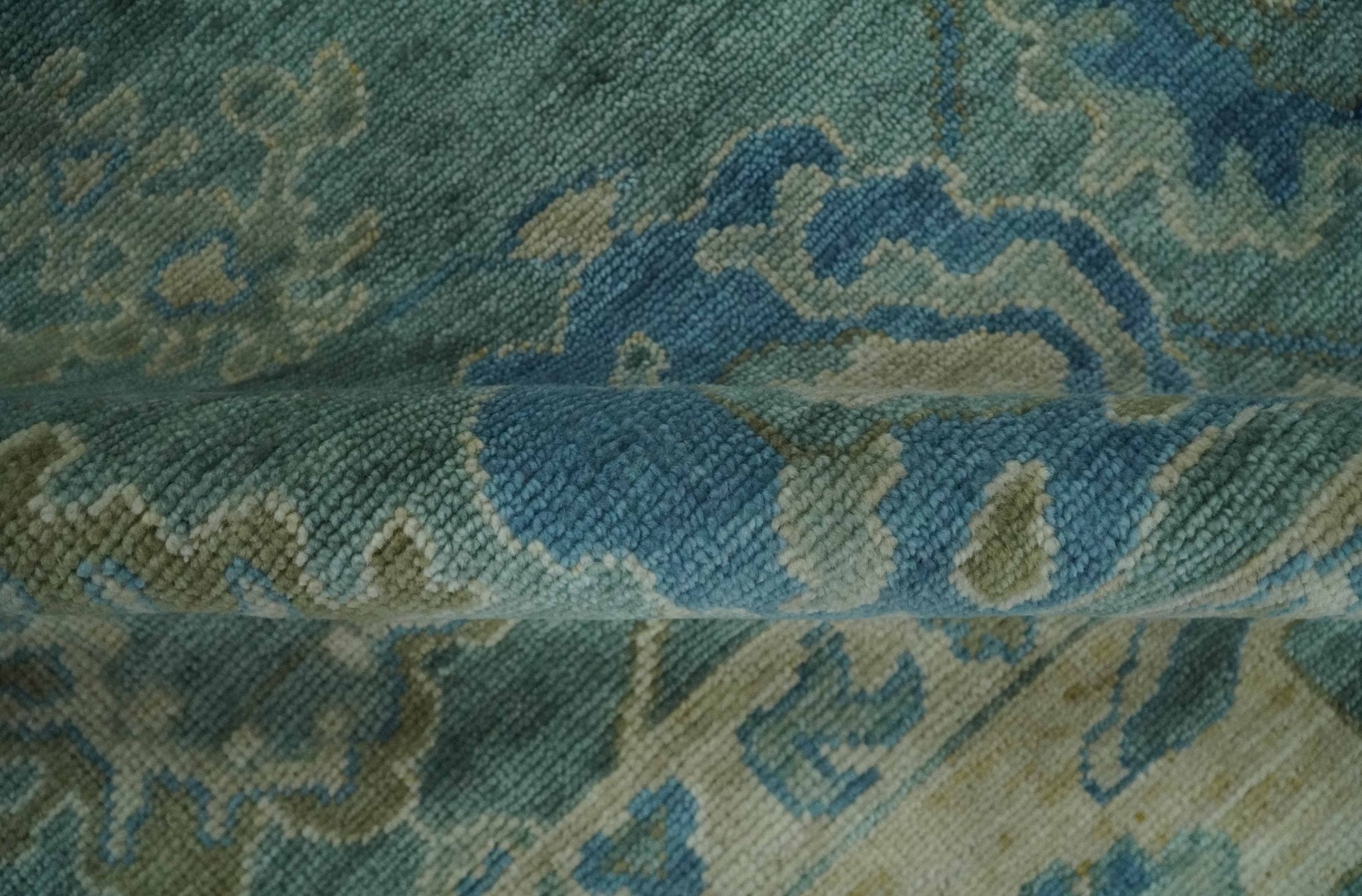 Green, Beige and Blue Hand knotted Traditional Oushak Multi Size Wool Area Rug
