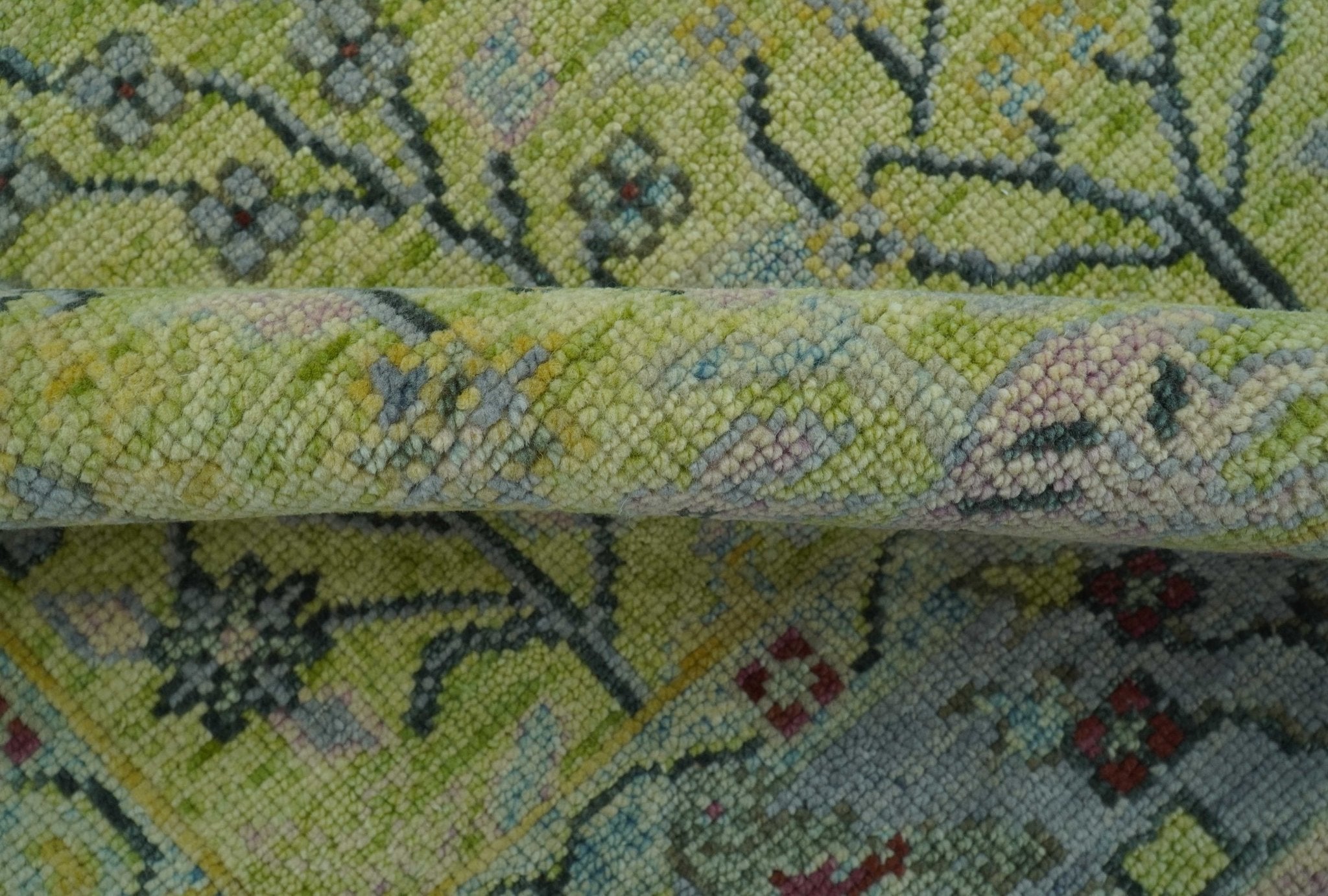 Green, Blue And Red Plant and Branches Hand Knotted Custom Made wool area rug