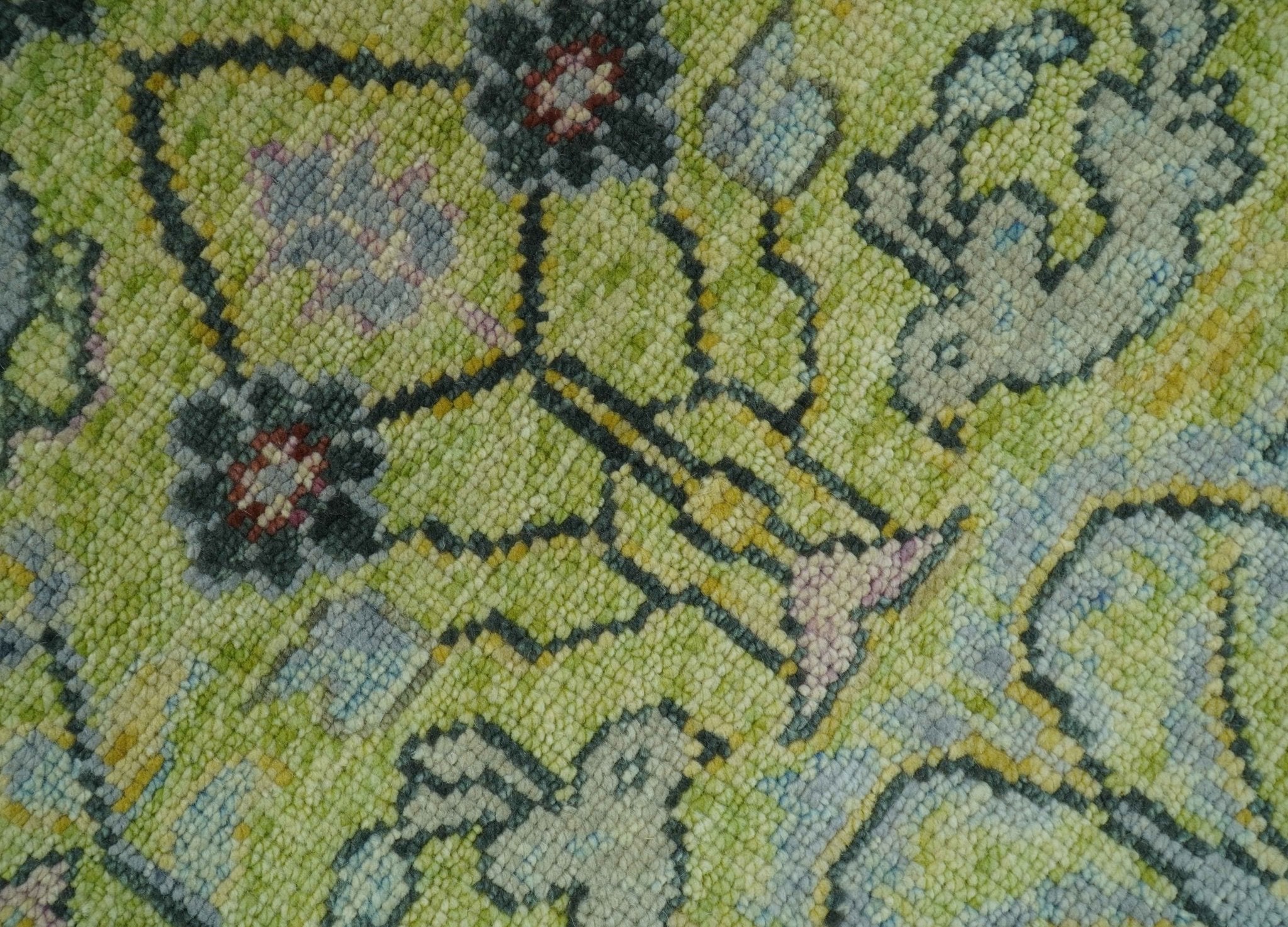 Green, Blue And Red Plant and Branches Hand Knotted Custom Made wool area rug