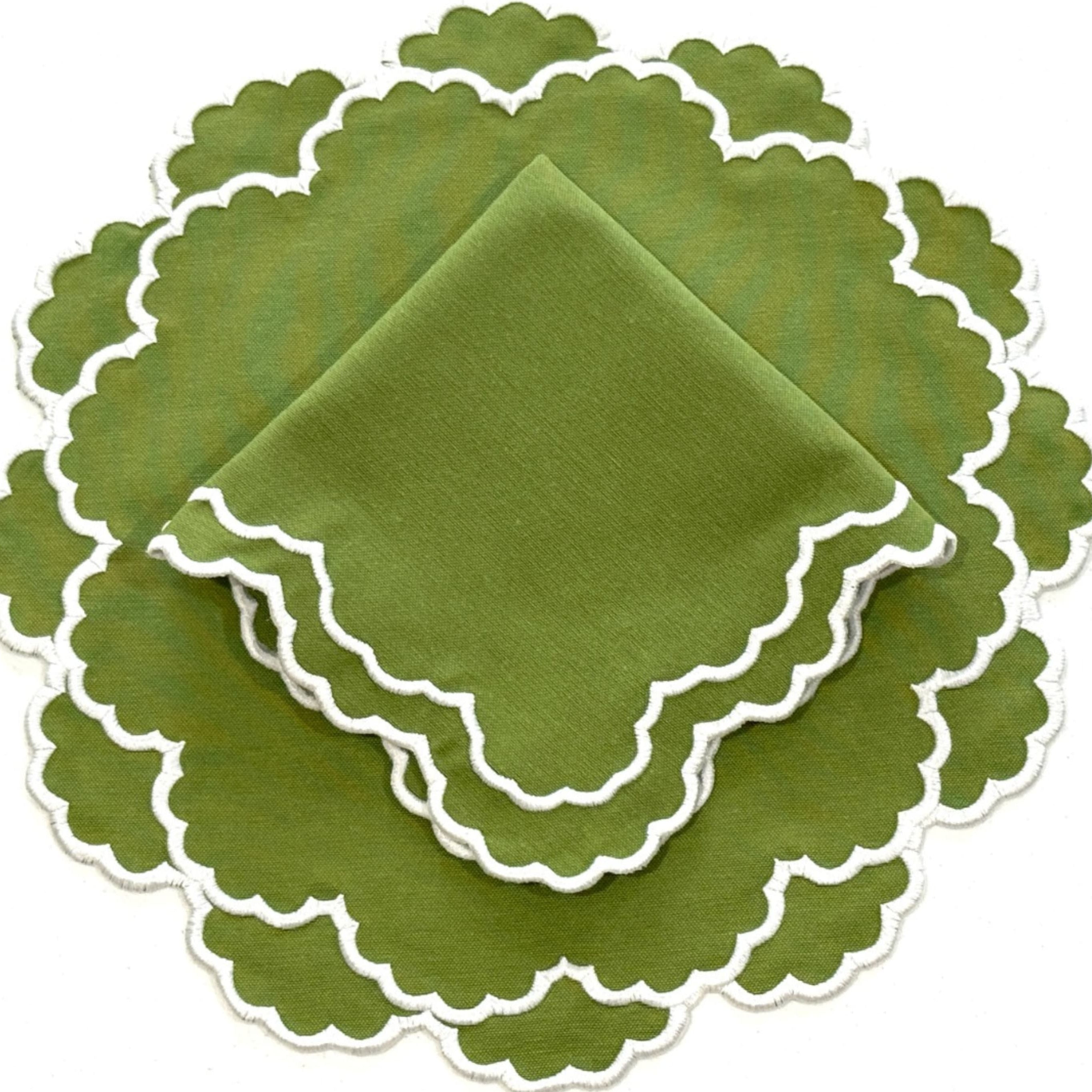CRESSIDA GREEN ROUND FABRIC PLACEMAT & NAPKIN SET