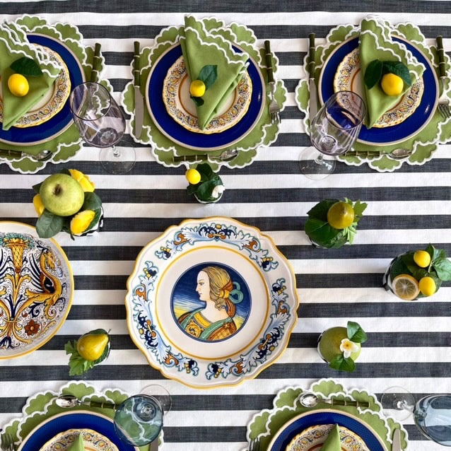 CRESSIDA GREEN ROUND FABRIC PLACEMAT & NAPKIN SET