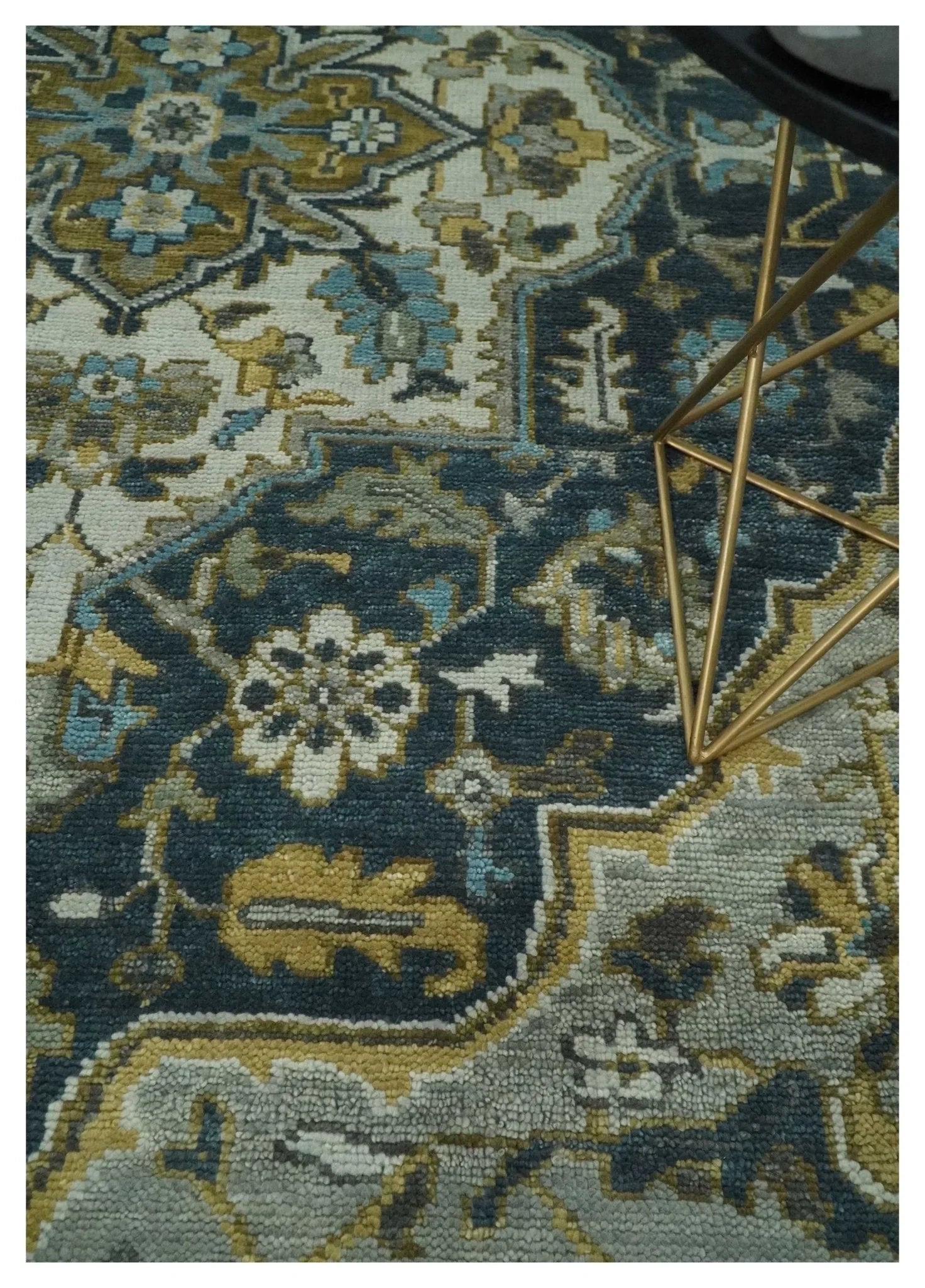 Green, Ivory and Gold Hand Knotted Antique 5x8, 6x9, 8x10, 9x12, 10x14 and 12x15 Brown Traditional Heriz Serapi Wool Rug | TRDCP887912 - The Rug Decor