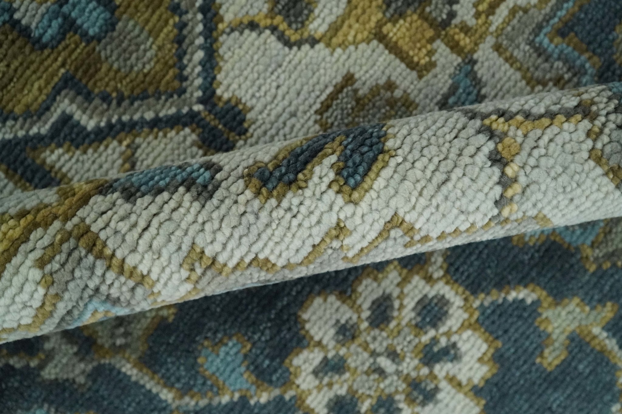 Green, Ivory and Gold Hand Knotted Antique 5x8, 6x9, 8x10, 9x12, 10x14 and 12x15 Brown Traditional Heriz Serapi Wool Rug | TRDCP887912 - The Rug Decor