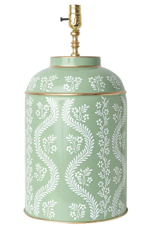 Metal Caddy Lamp in Green & White with Ikat Design