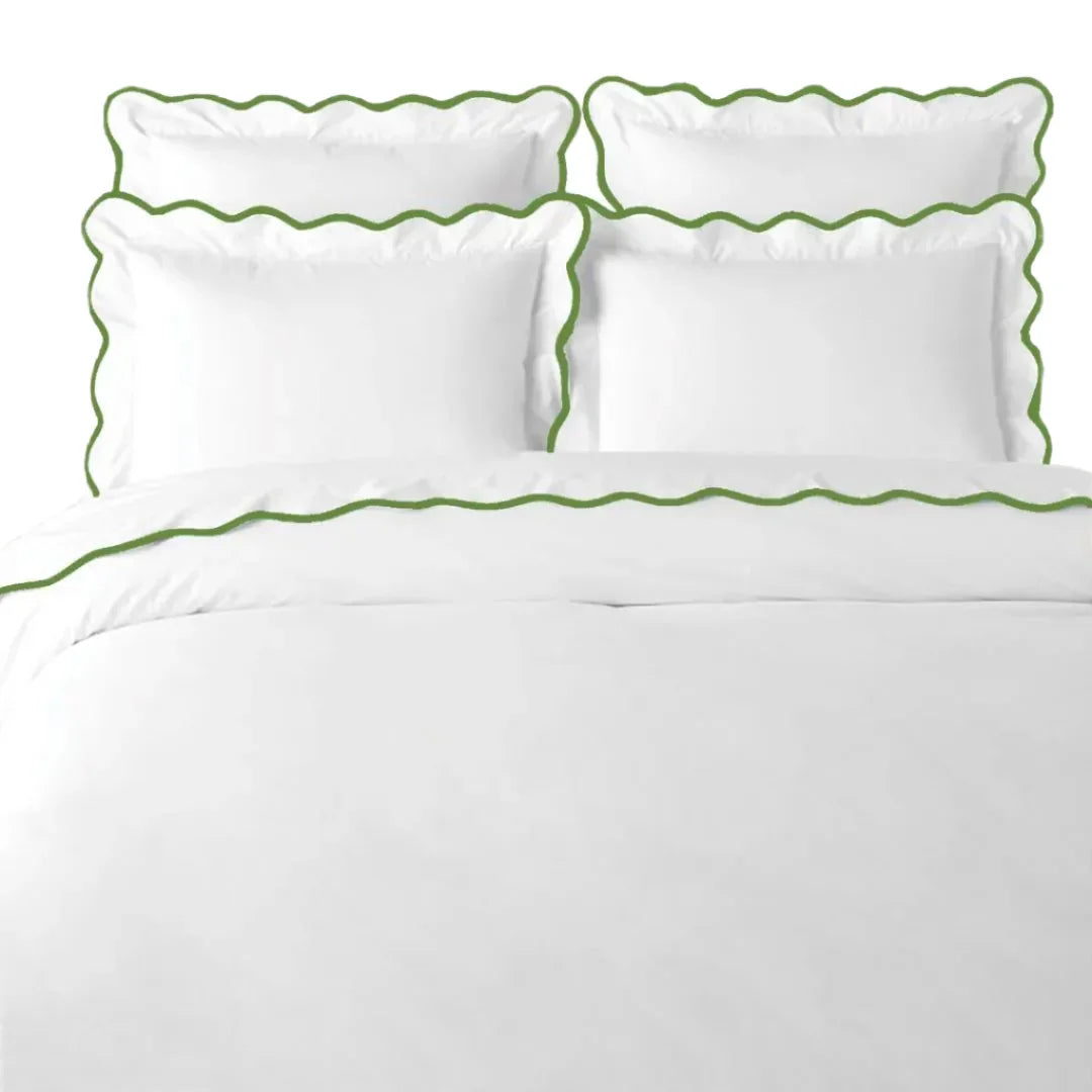 Scalloped Duvet Cover, Green / White - The Mayfair Hall