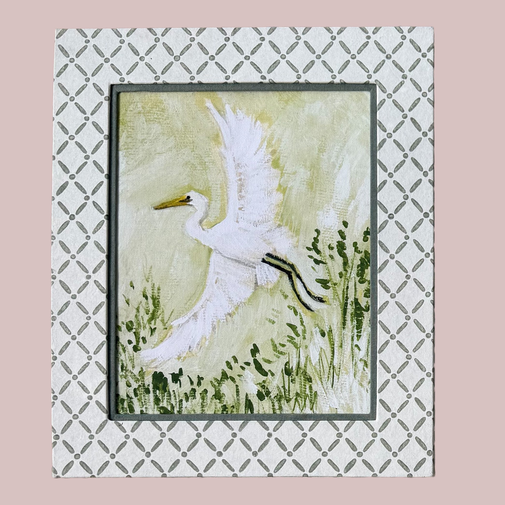 8x10 Block Printed Frame, for wall or tabletop in Croix Green