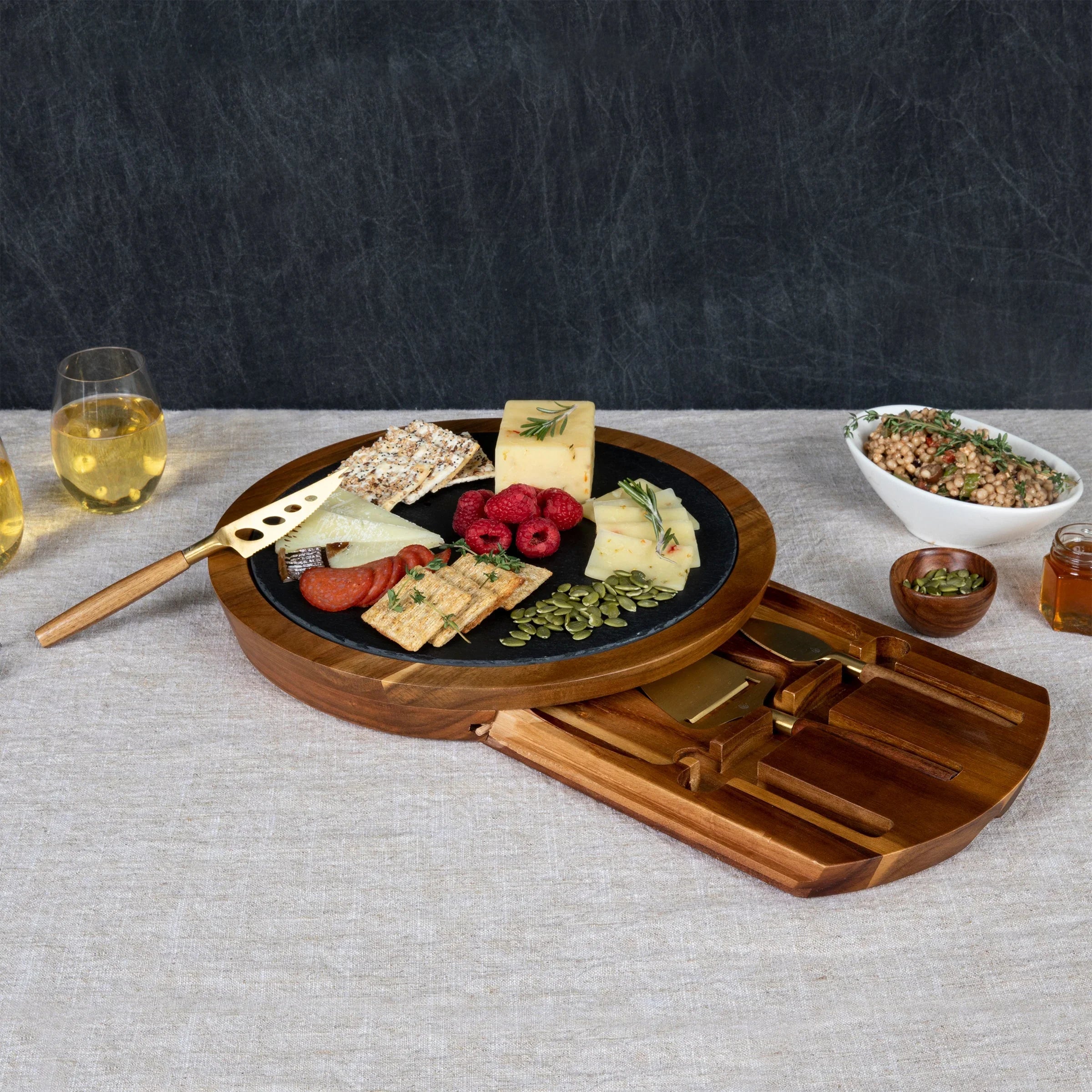 Insignia Acacia and Slate Serving Board with Cheese Tools - The Mayfair Hall