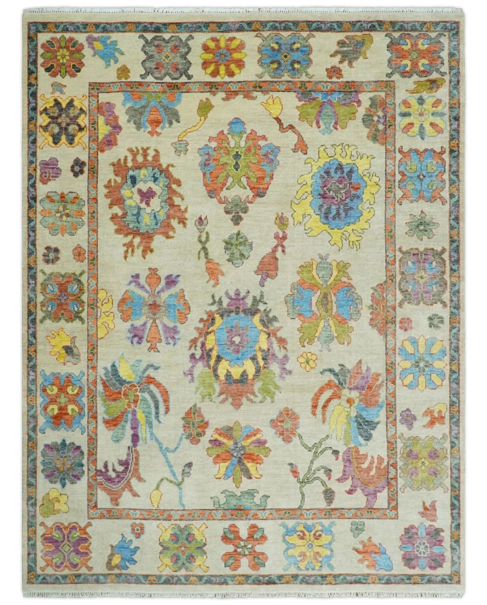 Hand Knotted 5x8, 6x9, 8x10, 9x12, 10x14, 12x15 Ivory, Rust and Gray Traditional Persian Wool Area Rug | TRDCP979 - The Rug Decor