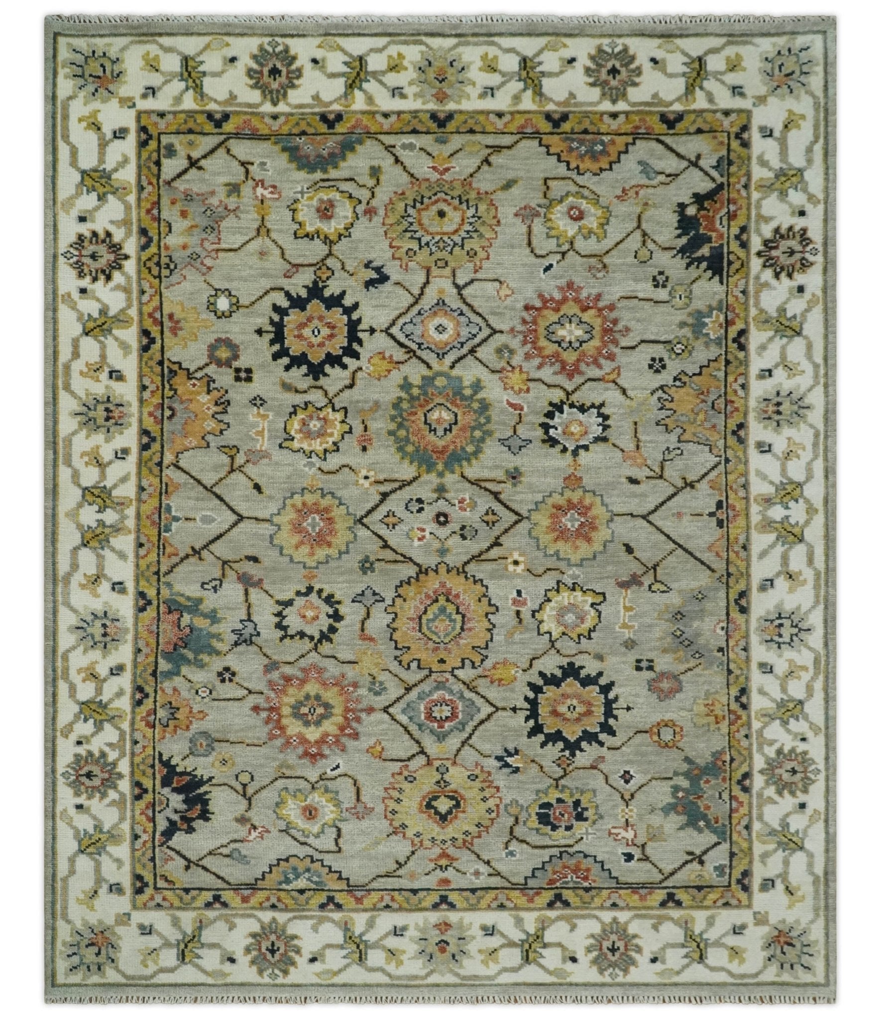 Hand Knotted 5x8, 6x9, 8x10, 9x12, 10x14 and 12x15 Beige, Mustard and Ivory Traditional Persian Oushak Wool Rug | TRDCP901810 - The Rug Decor