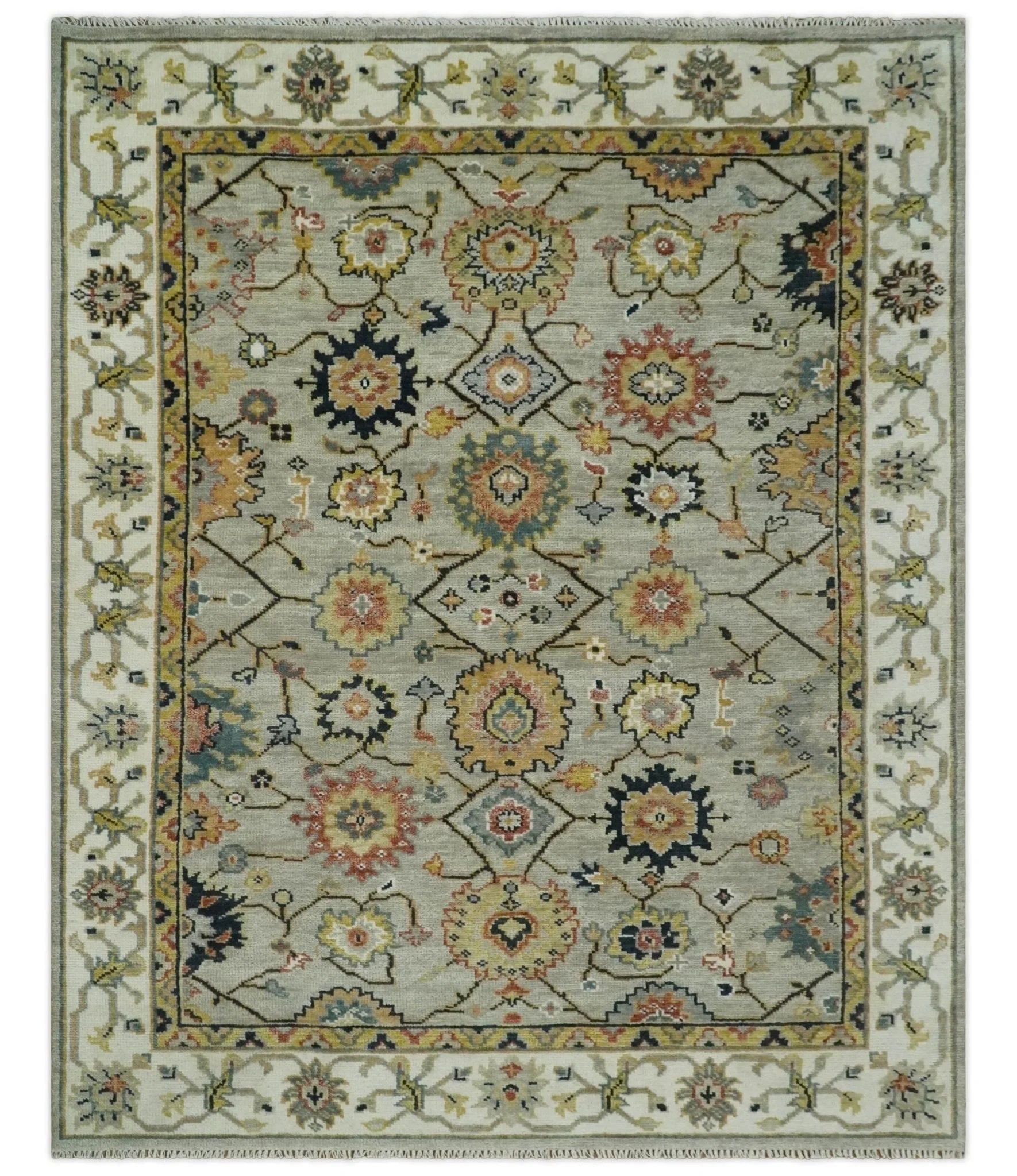 Hand Knotted 5x8, 6x9, 8x10, 9x12, 10x14 and 12x15 Beige, Mustard and Ivory Traditional Persian Oushak Wool Rug | TRDCP901810 - The Rug Decor