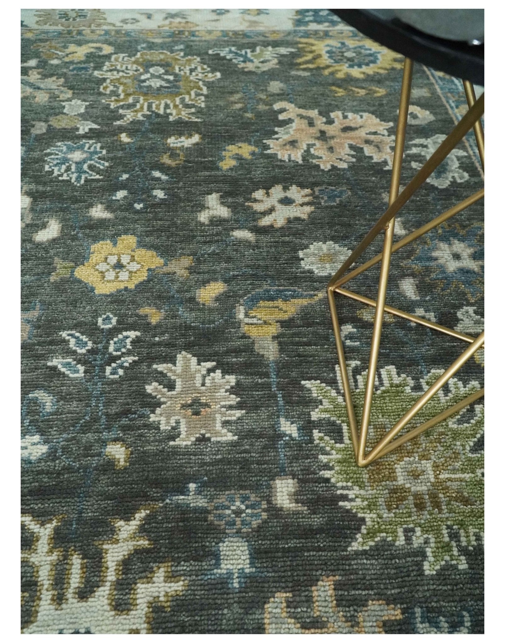 Hand Knotted 5x8, 6x9, 8x10, 9x12, 10x14 and 12x15 Charcoal and Ivory Traditional Persian Oushak Wool Rug | TRDCP1024810 - The Rug Decor