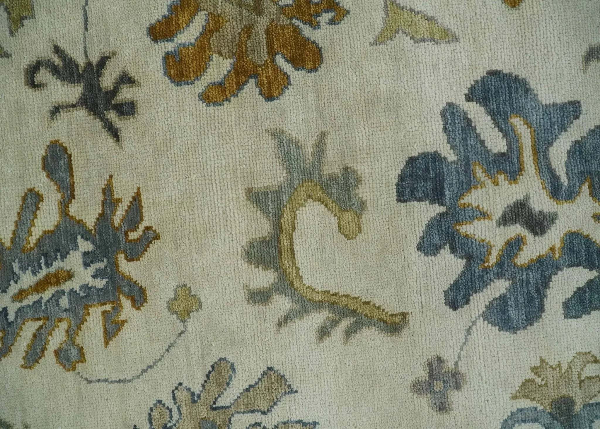 Hand Knotted Ivory, Blue and Brown Traditional Persian Oushak Wool Rug | TRDCP910 - The Mayfair Hall