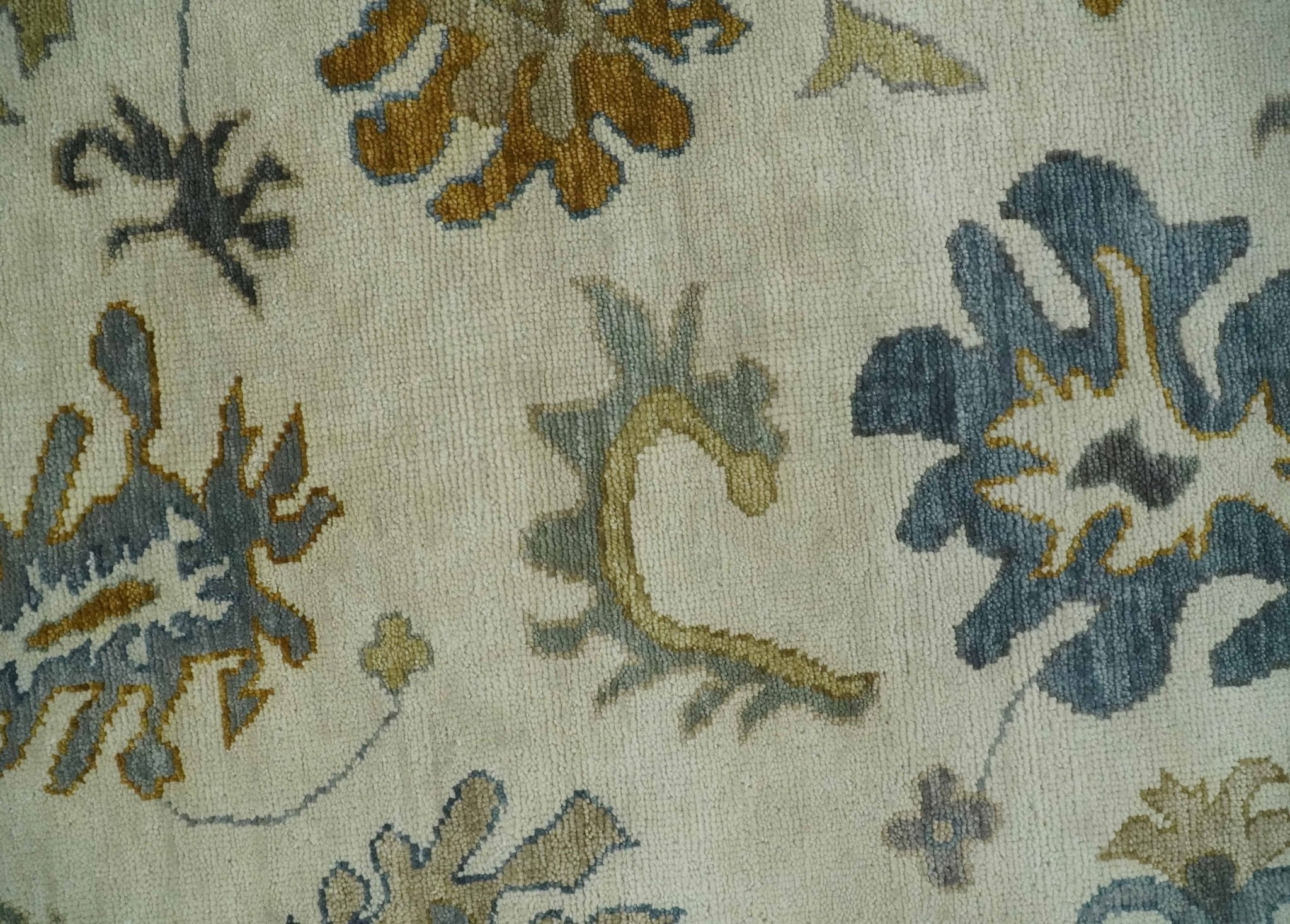 Hand Knotted 5x8, 6x9, 8x10, 9x12, 10x14 and 12x15 Ivory, Blue and Brown Traditional Persian Oushak Wool Rug | TRDCP910810 - The Rug Decor