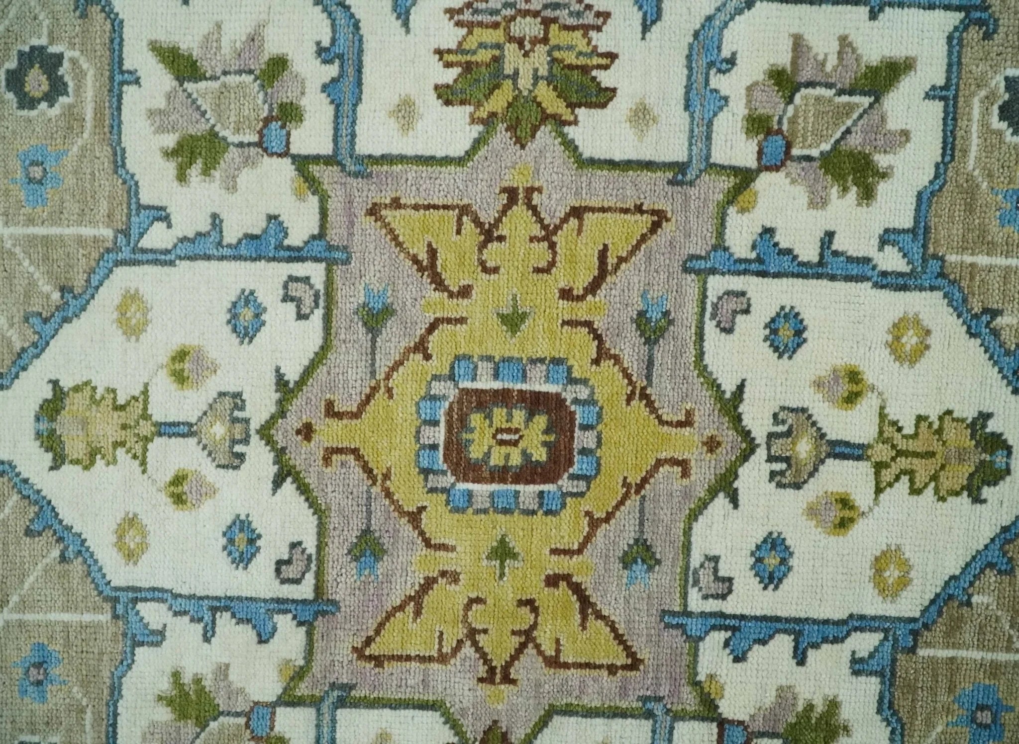 Hand Knotted 5x8, 6x9, 8x10, 9x12, 10x14 and 12x15 Ivory, Camel and Teal Modern Traditional Persian Heriz Serapi Wool Rug | TRDCP881912 - The Rug Decor