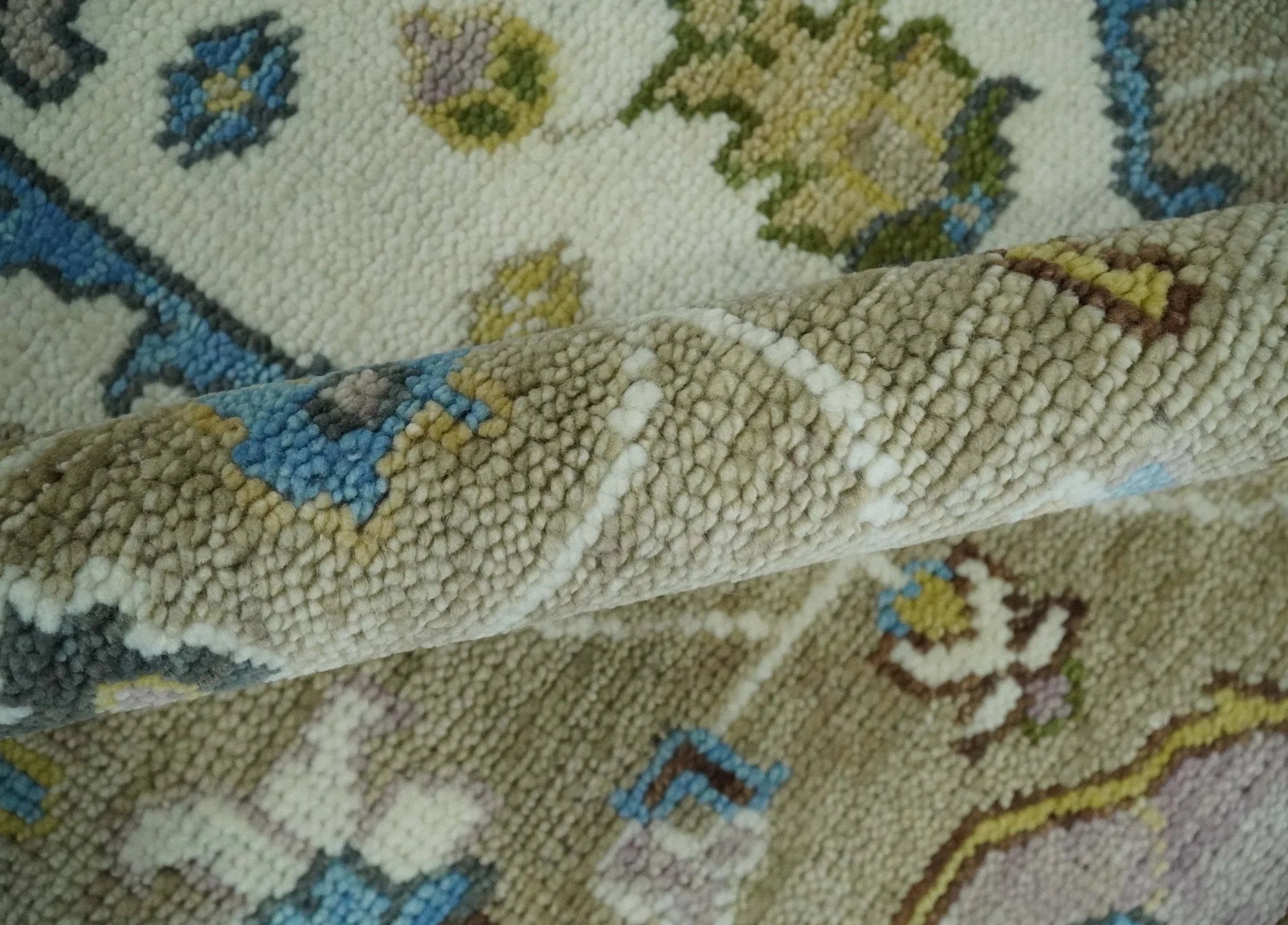 Hand Knotted 5x8, 6x9, 8x10, 9x12, 10x14 and 12x15 Ivory, Camel and Teal Modern Traditional Persian Heriz Serapi Wool Rug | TRDCP881912 - The Rug Decor